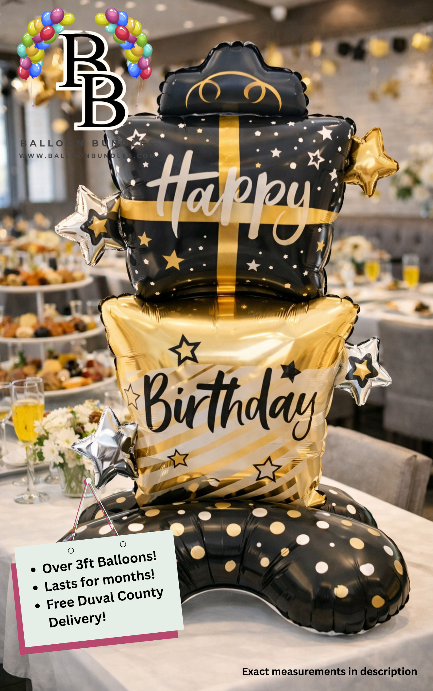 58-inch Happy Birthday Balloon (Black & Gold)