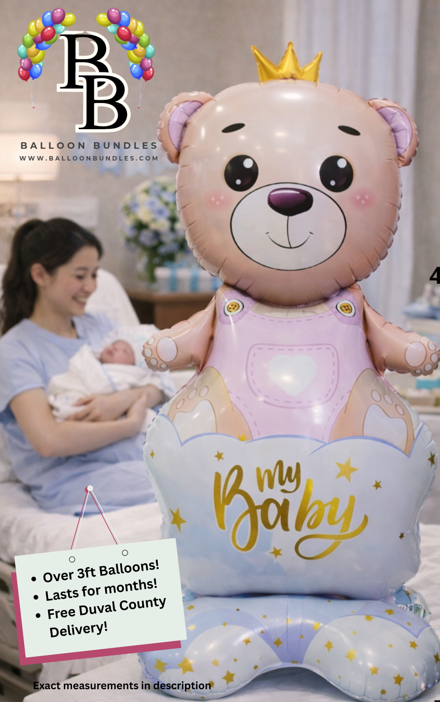 61-inch Baby Bear Balloon (Pink/Girl)