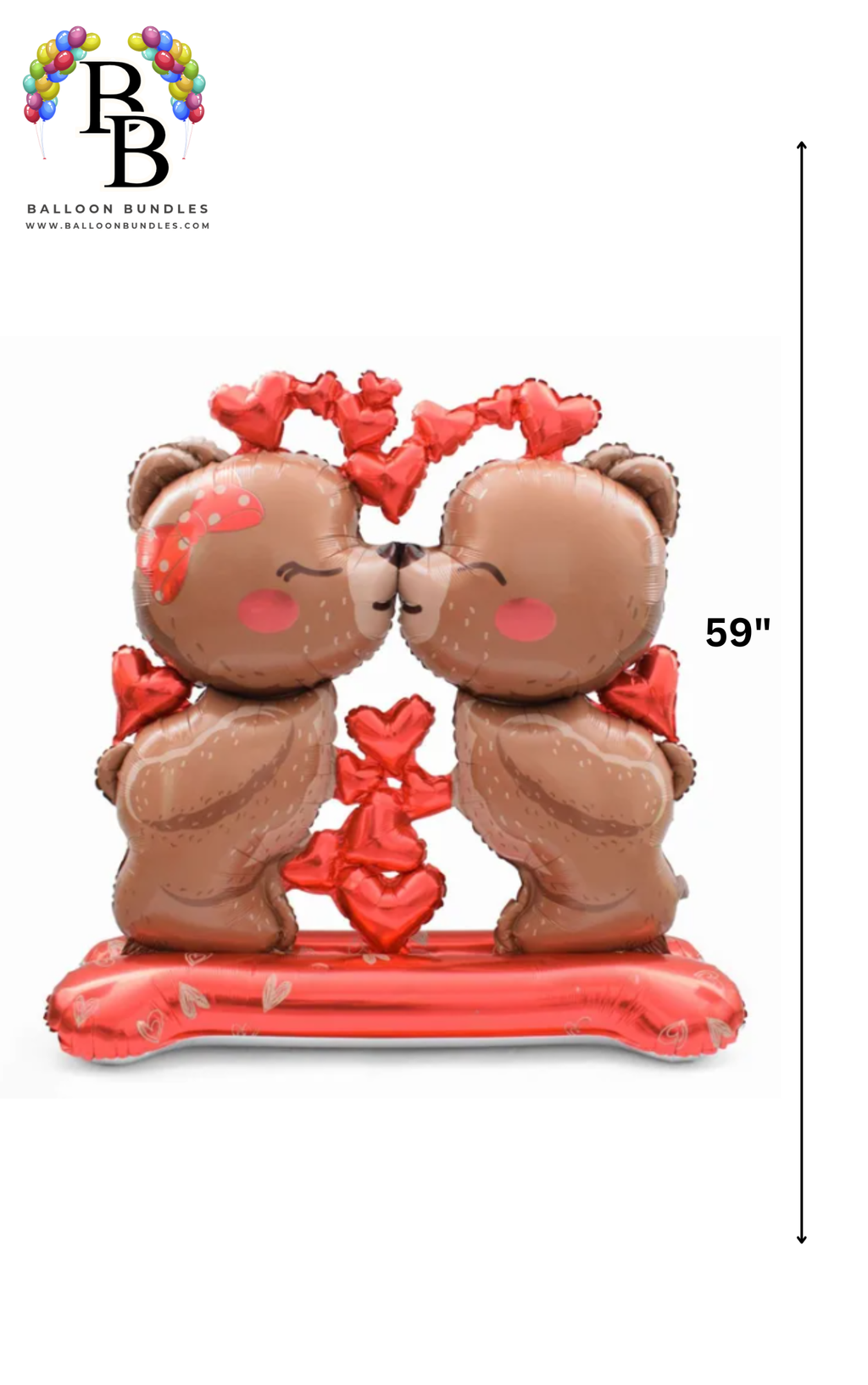 59-inch Large Kissing Couple Heart Brown Bear Balloon