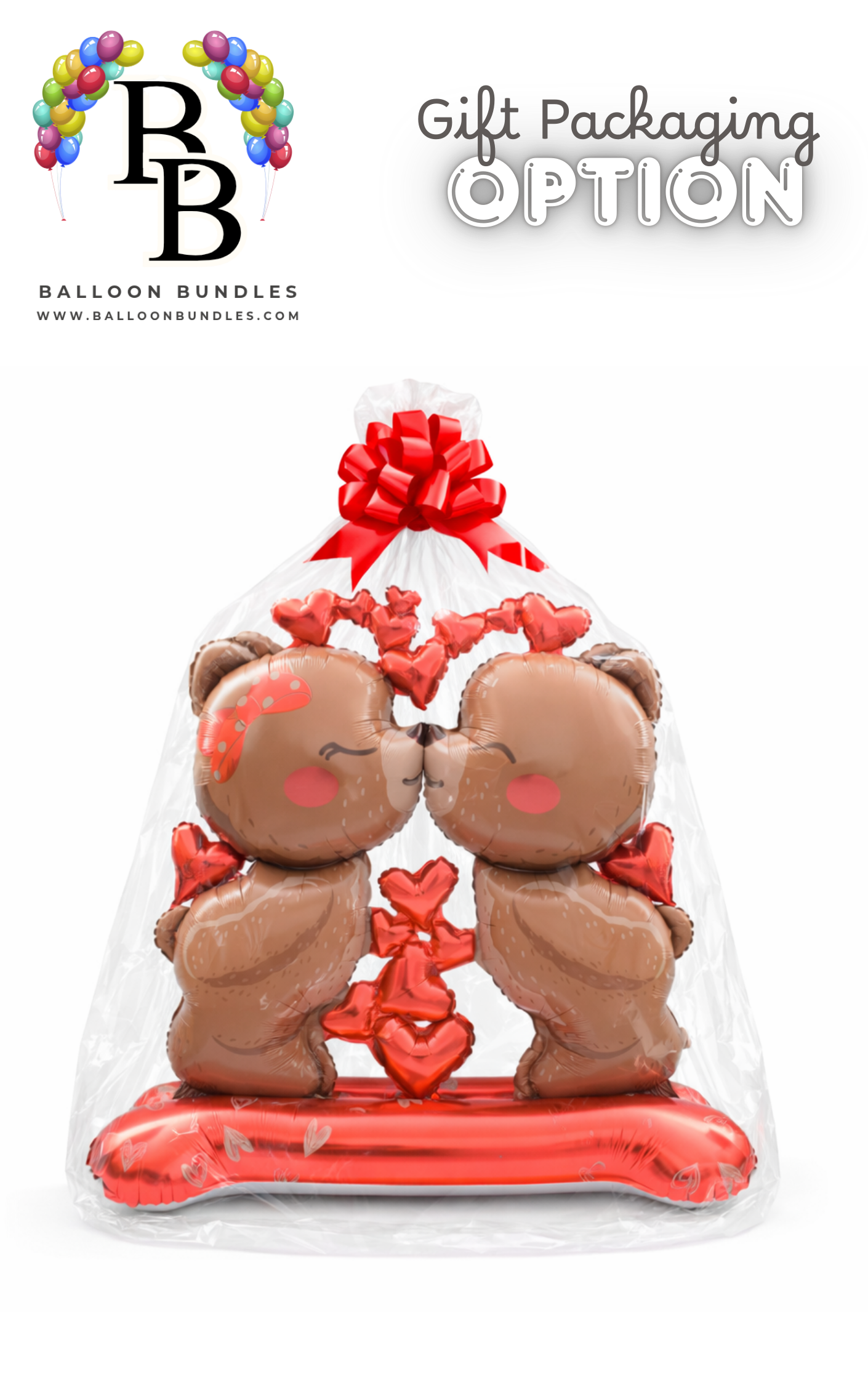 59-inch Large Kissing Couple Heart Brown Bear Balloon